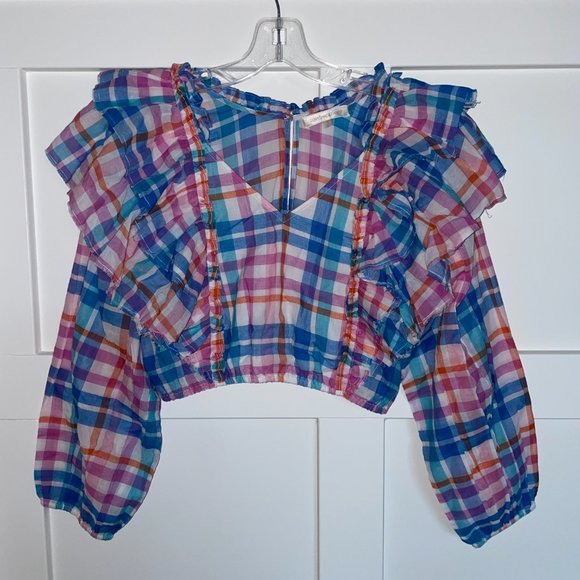 New LoveShackFancy Plaid Nilo Malibu Dream Blue Crop Top 2 - Picture 2 of 6